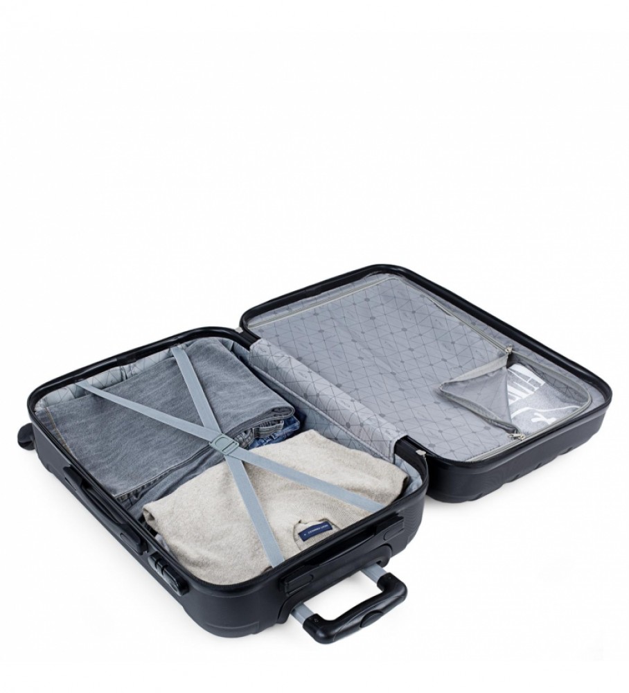 Mala de viagem rígida grande ITACA XL com 4 rodas 771170 preta - 73x48x28cm -
