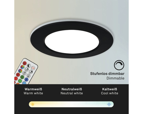 LED inbouwspots set IP65 dimbaar 4,8W 450 lm 3000-6500 K CCT RGB zwart Ø 9,2/6,8 cm 230V 3 stuks met afstandsbediening, geheugenfunctie, nachtlampfunctie, timerfunctie