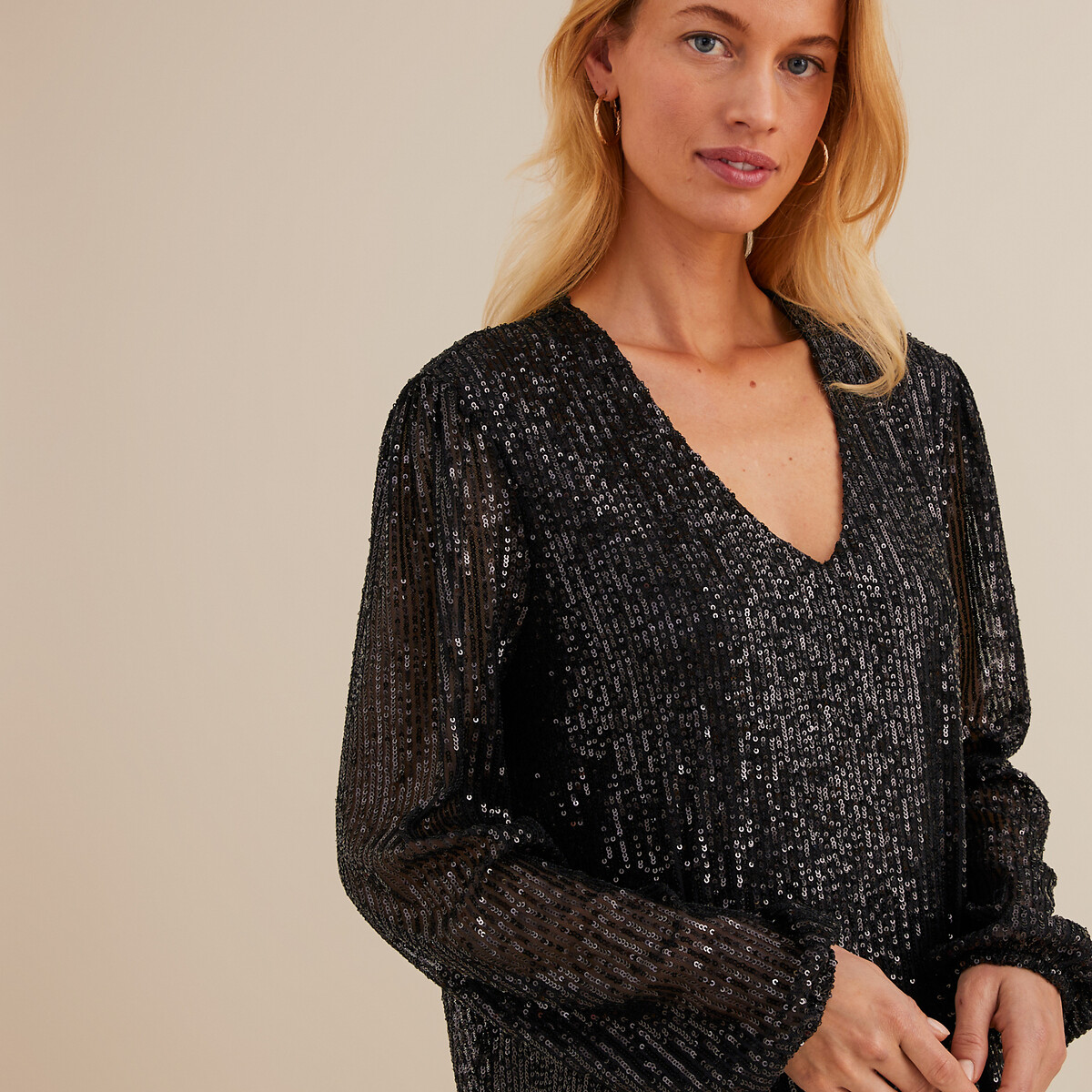 ANNE WEYBURN<br>Vestido florido, com babados, mangas compridas