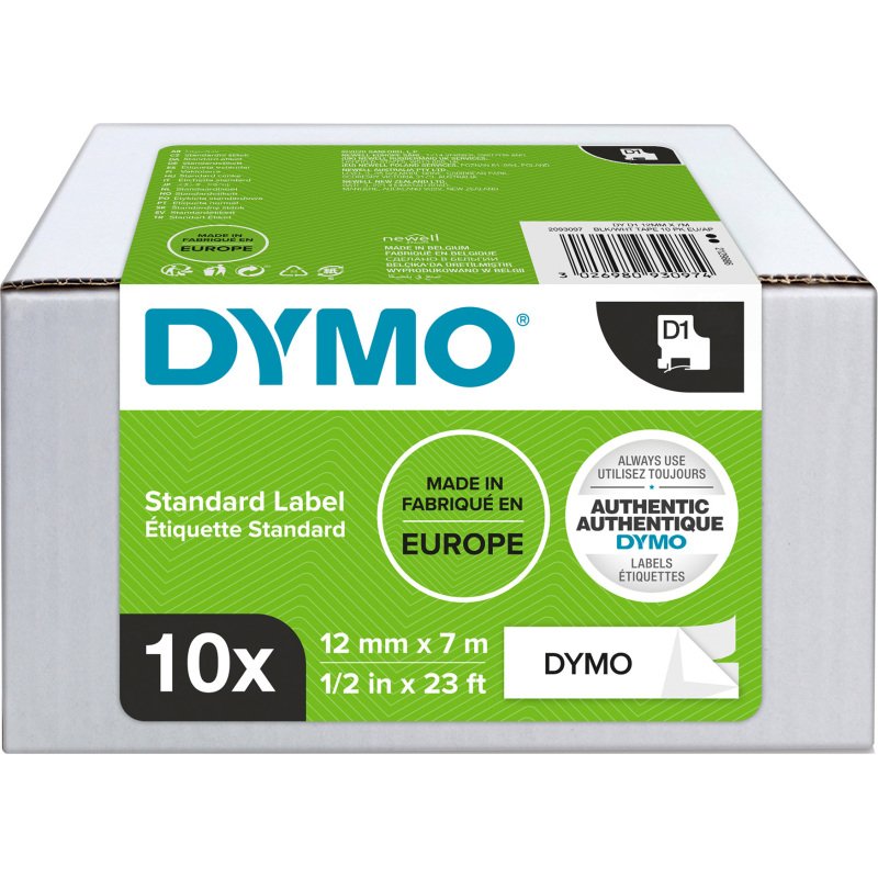 Pack 8 rubans polyester Dymo D1 12 mm blanc écriture noire + 2 offerts