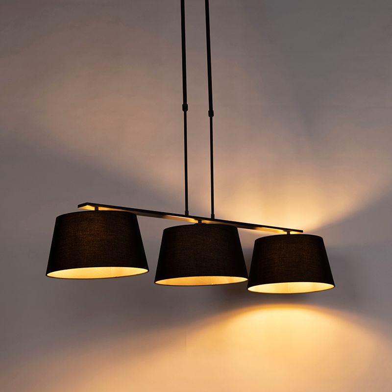 Hanglamp met katoenen kappen zwart met goud 32cm - Combi 3 Deluxe