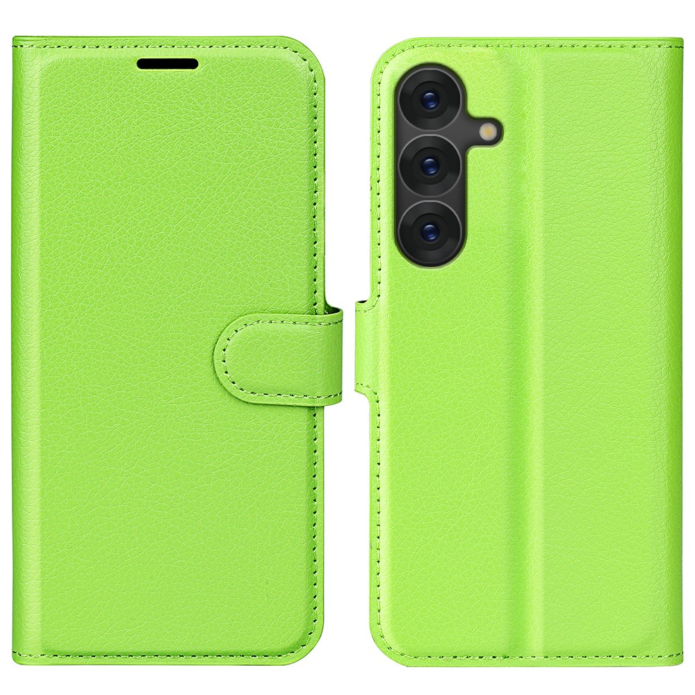 Samsung Galaxy S25 Leder Tasche Flip Cover Litchi Look - Grün