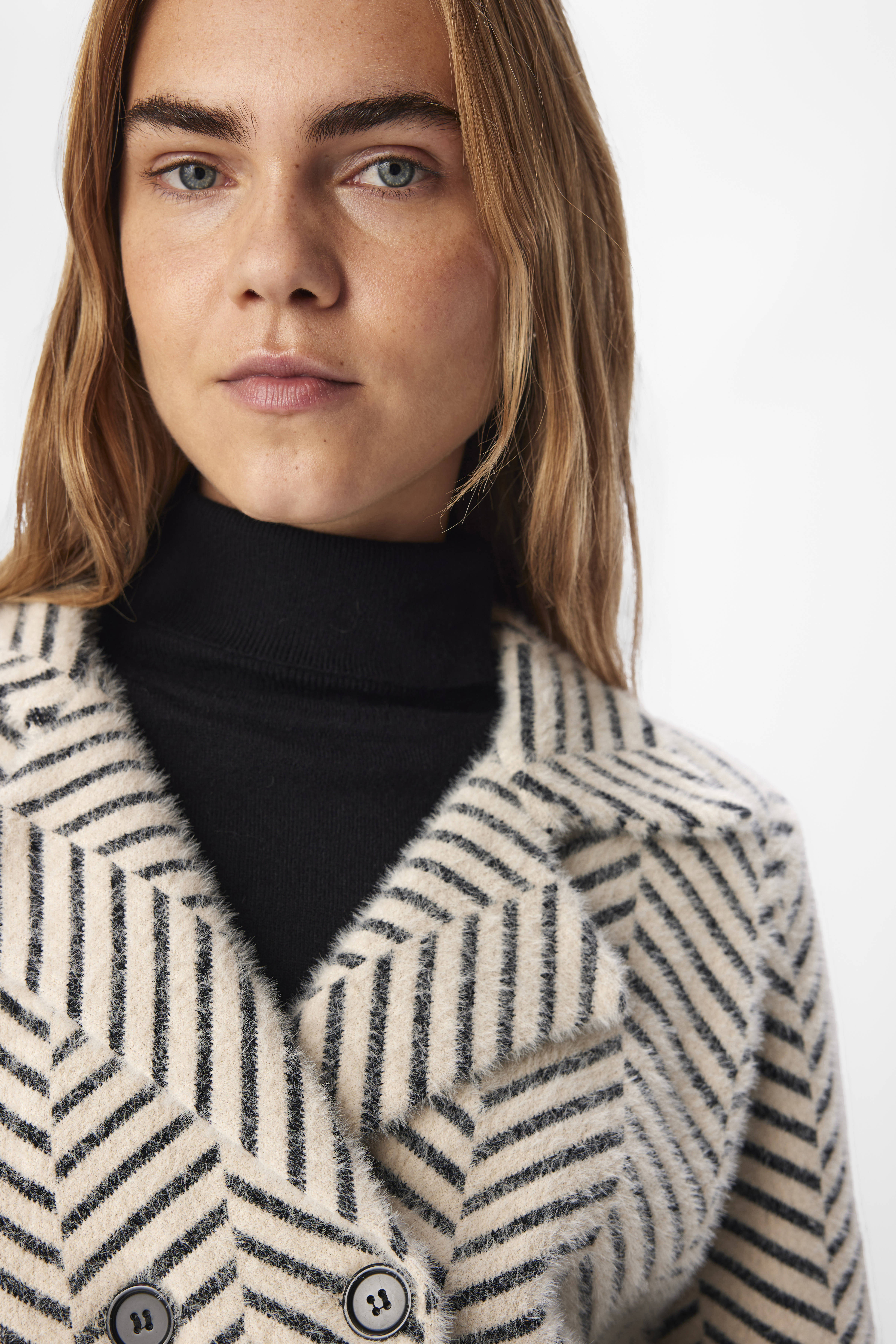 OBJECT gestreepte rechtvallende blazer OBJWEGAS wit/ grijs