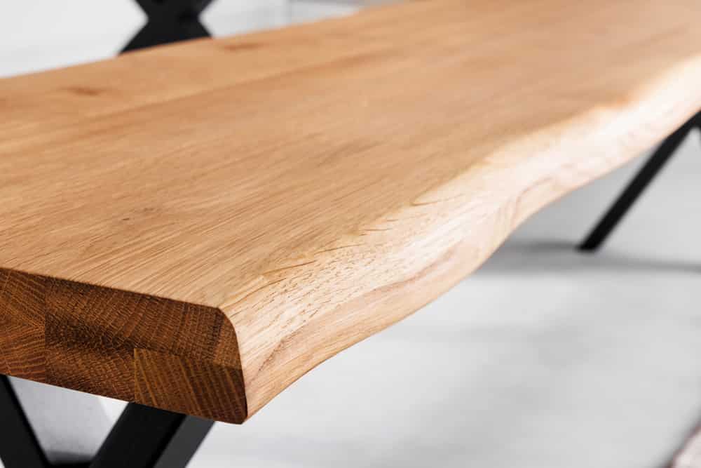 Massivholz Sitzbank WILD OAK 160cm Eiche Baumkante X-Gestell Industrial