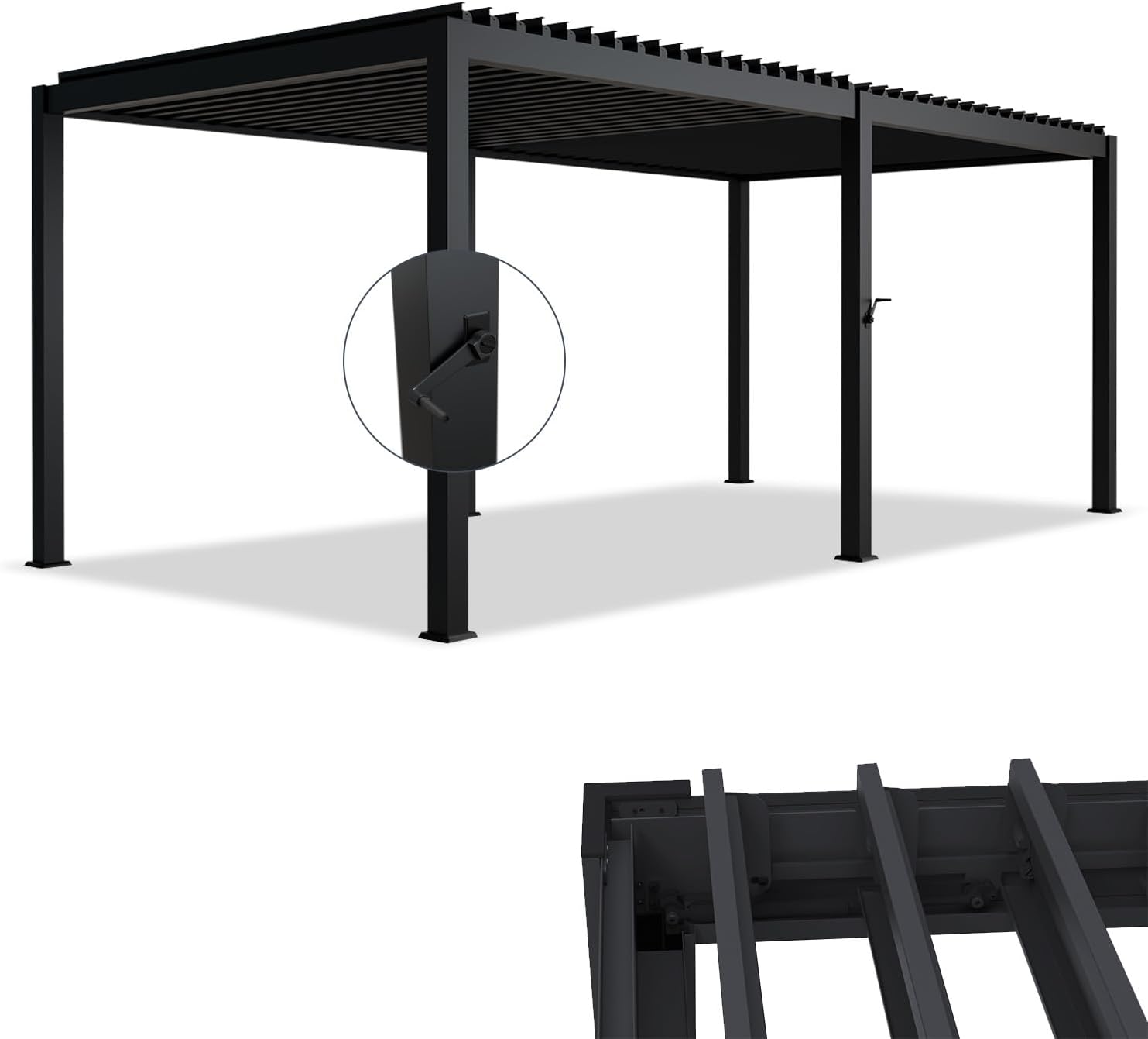 Juskys Lamellendach Tahiti 3x5,9 m - Stahl Pergola - Terrassenüberdachung stabil & wetterfest - Überdachung für Garten & Terrasse - Bausatz Anthrazit