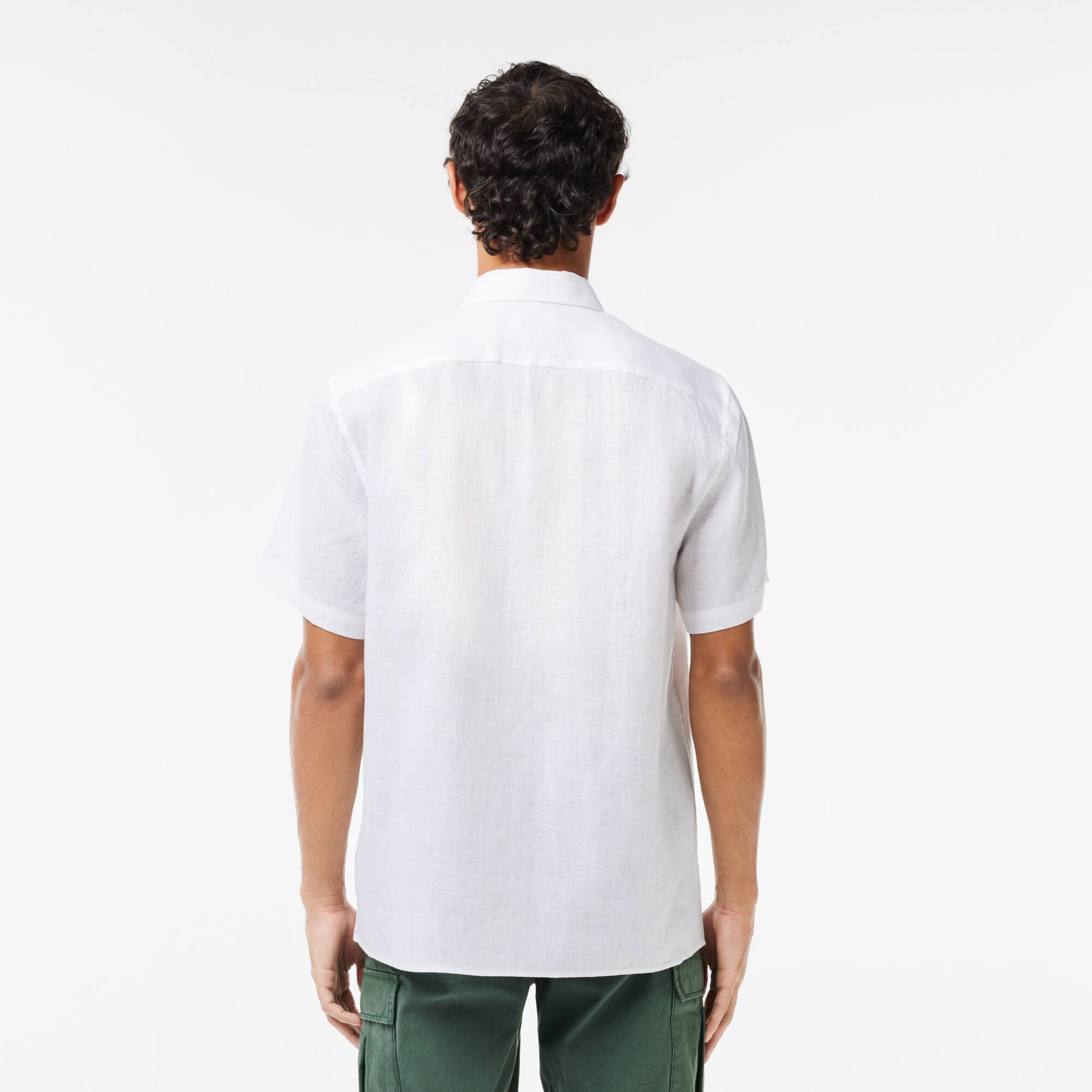 Herren LACOSTE Leinen-Hemd Kurze Armel - Weiss - Lacoste - Herren