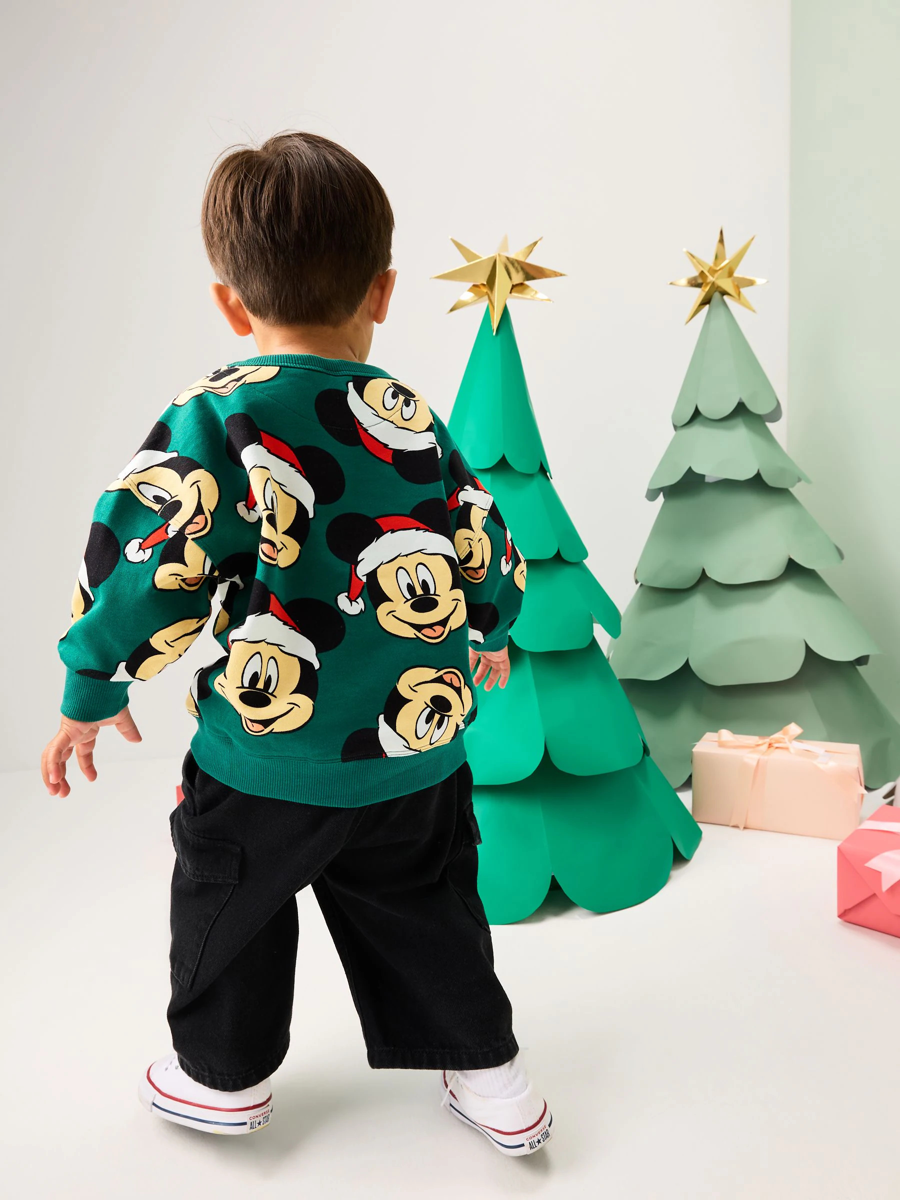 Groene Kerstmis - Mickey Mouse sweatshirt met ronde hals (3mnd-8jr)