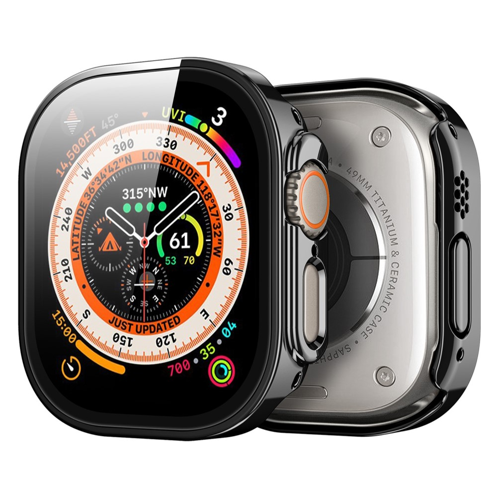Apple Watch Ultra 3 / Ultra 2 / Ultra (49mm) Hardcase Bumper Hülle mit Galvanisiertem Rahmen   Display Schutzglas - Schwarz