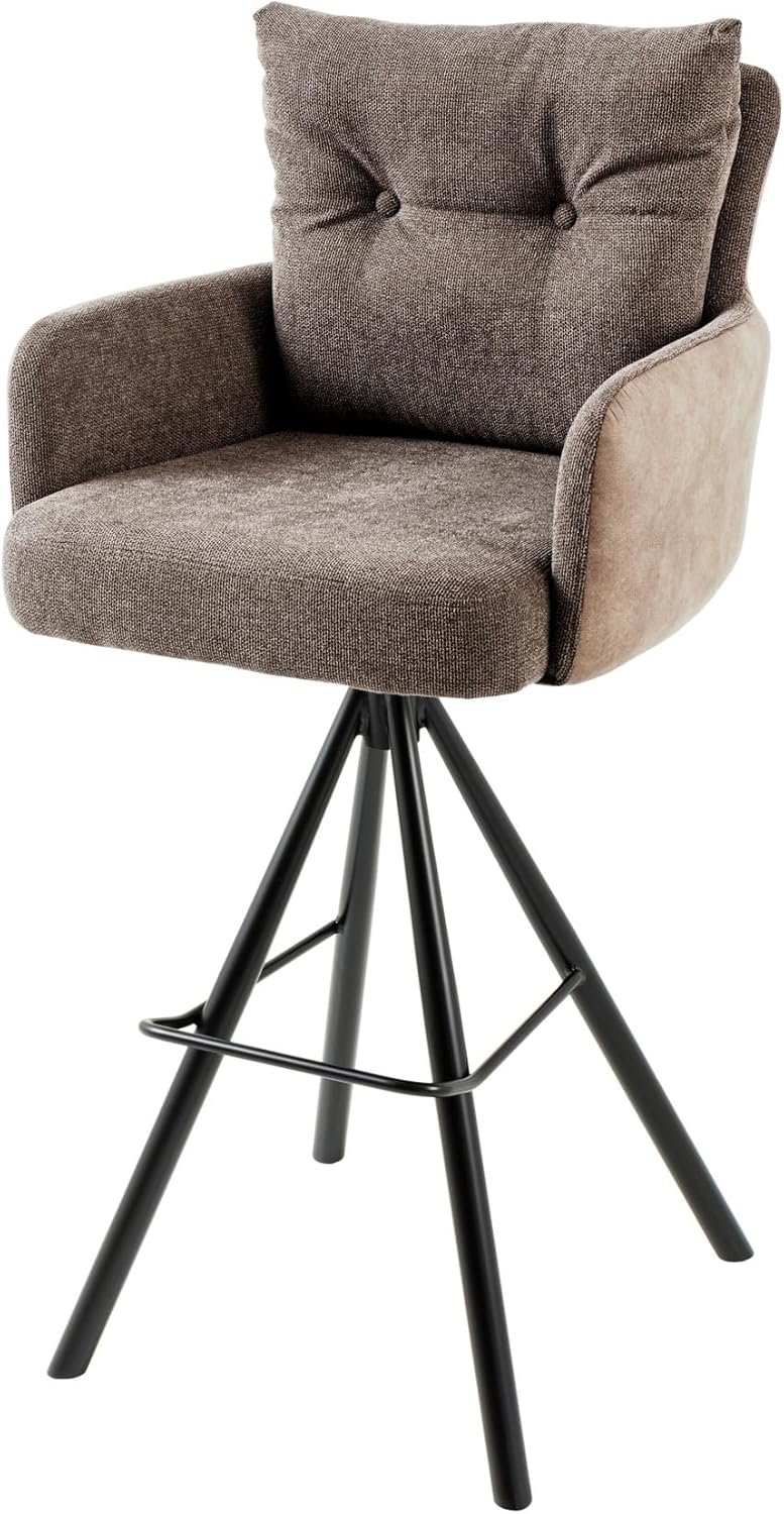 Riess Ambiente Drehbarer Design Barhocker - Big George - Taupe Samt - Federkern mit Armlehnen Metall HZ4570599