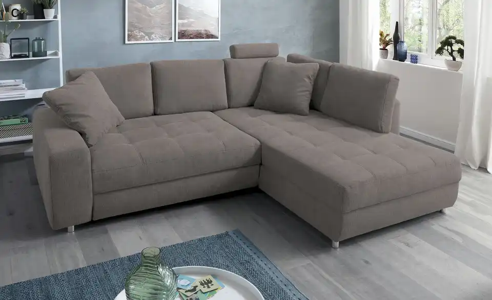 Ecksofa Arissa de Luxe Steingrau rechts Webstoff