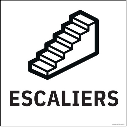 Panneau ESCALIERS - fond blanc, vinyle ou PVC- 250 x 250 mm