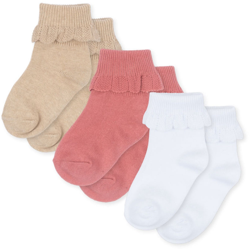 Køb Konges Sløjd Sand/Optic White/Raspberry 3 Pak Flæse Strømper
