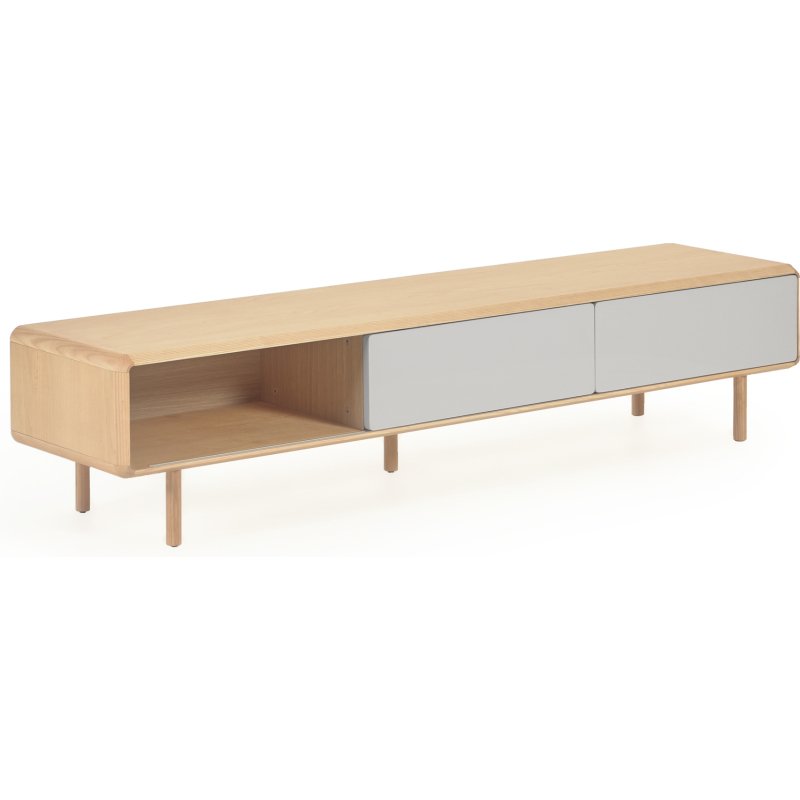 Meuble TV Anielle 2 portes en bois massif et placage de frêne 180 x 41 cm