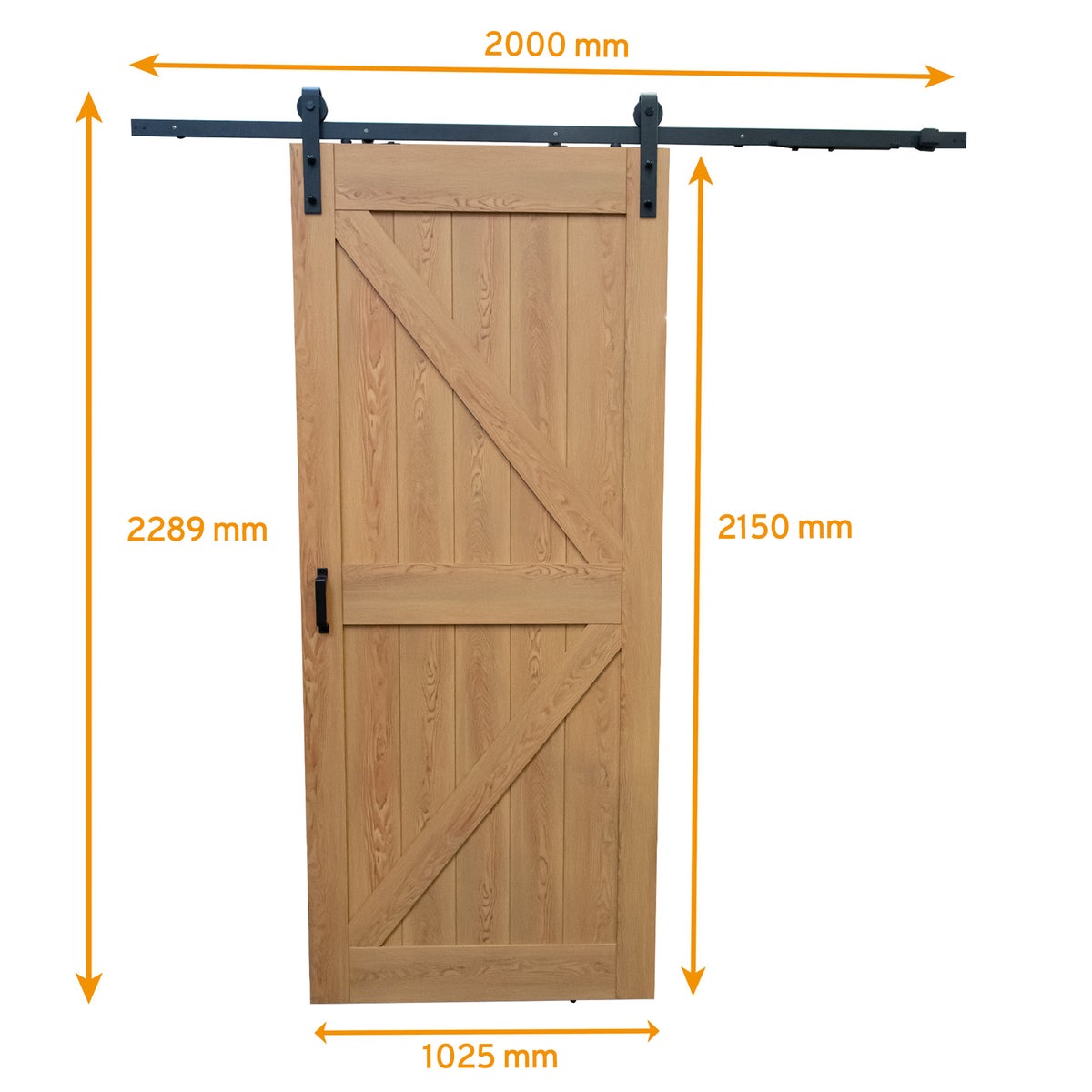 Houten schuifdeur, eikenhouten afwerking, open rail, zwart, 35 mm - 1025x2150 mm