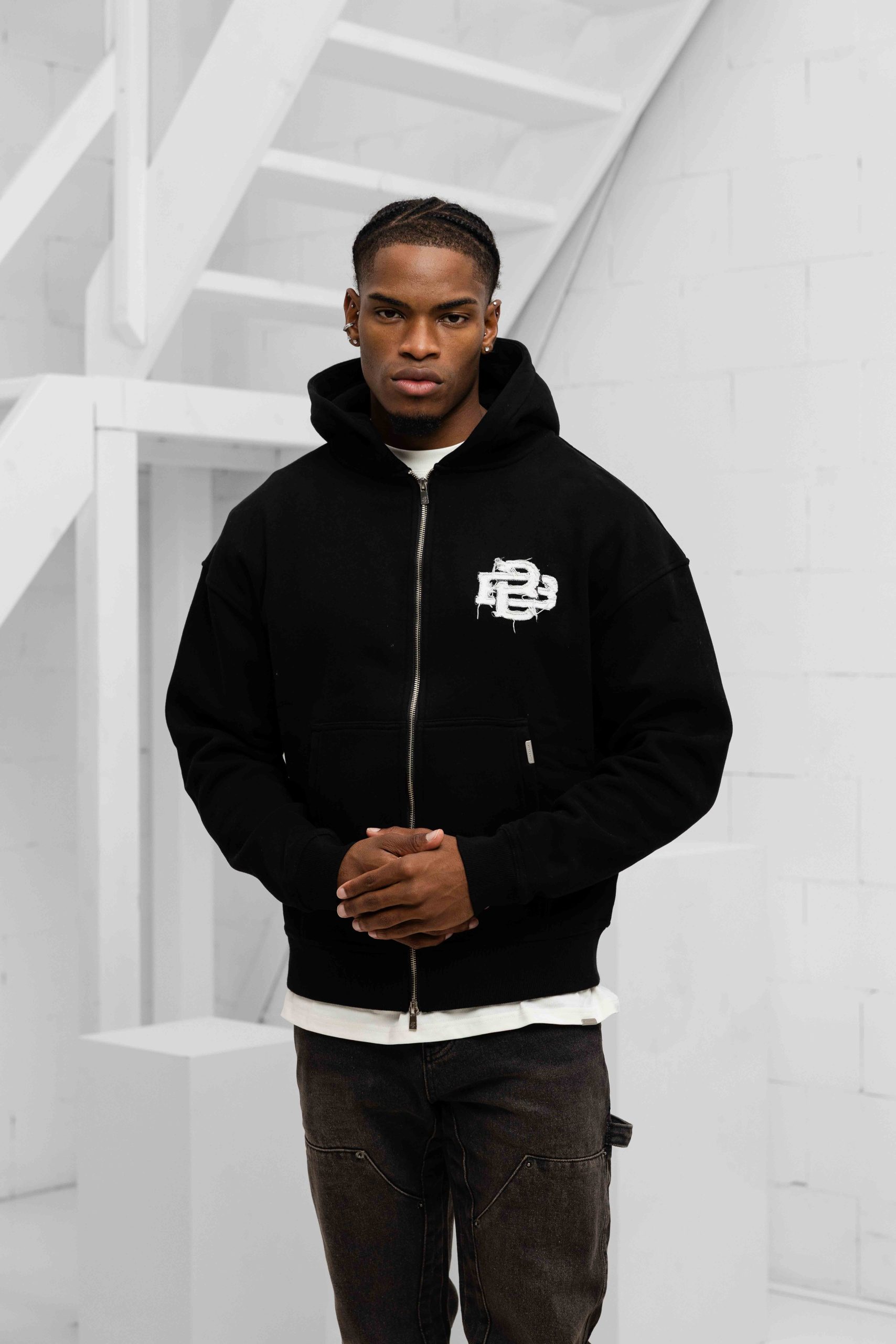 Black Bananas Ripped Zip Hoodie Heren Zwart