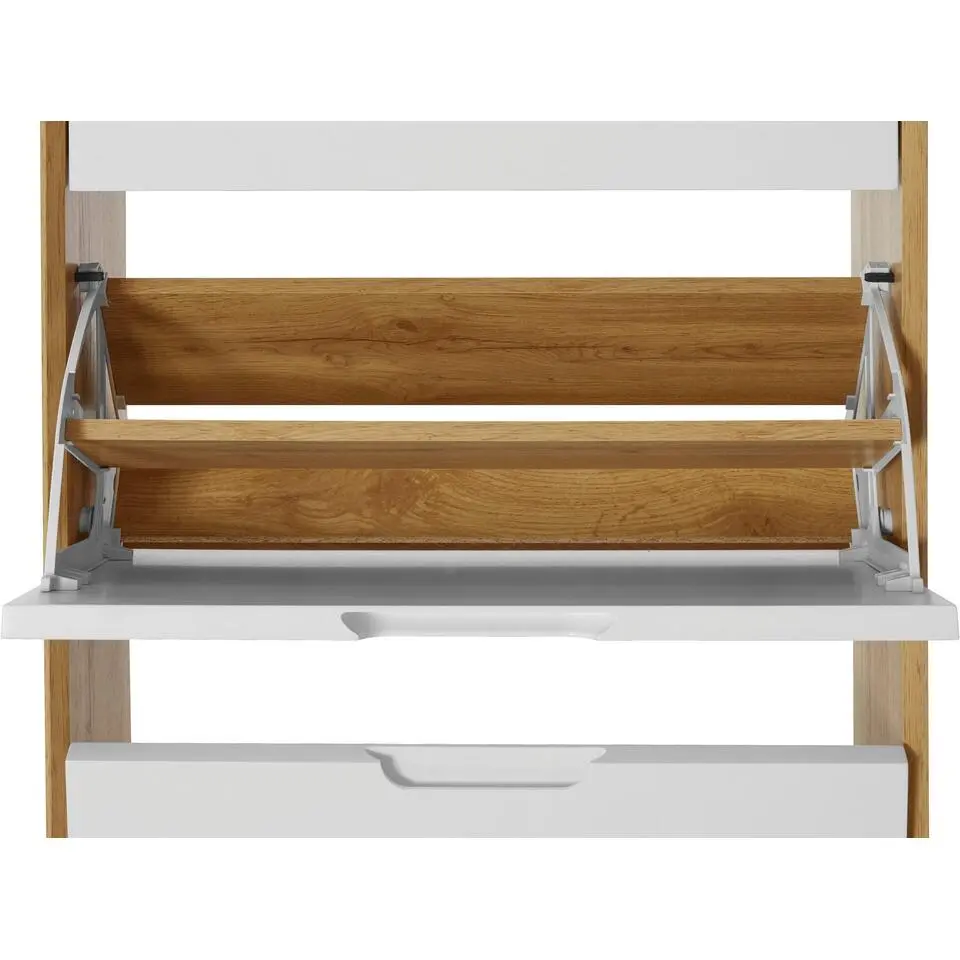 Ezra - Schoenenkast met 3 kleppen in eiken / witte spaanplaat