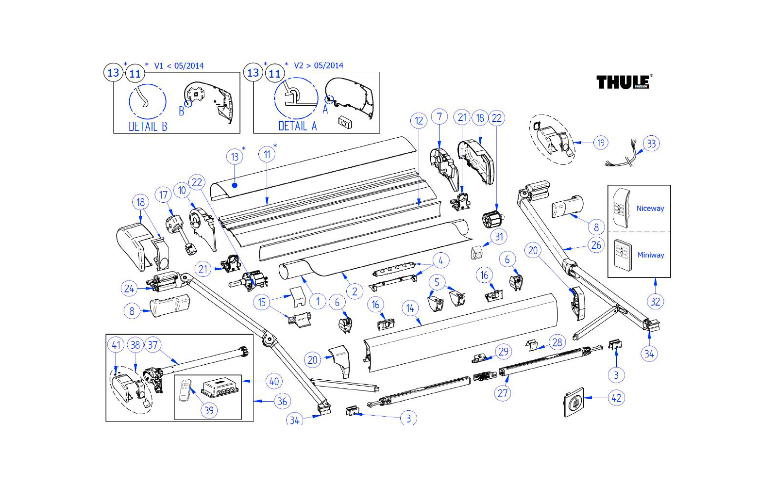 Thule Gehäuseabdeckung für Markise Omnistor 9200 5,0 Meter V2 - Farbe Eloxiert Thule Ersatzteilnummer 1500602824