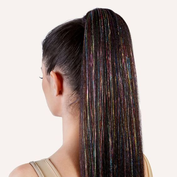 (90cm) Lametta Haar Strähnen Glitzer Haarverlängerung Hair Tinsel - Gold