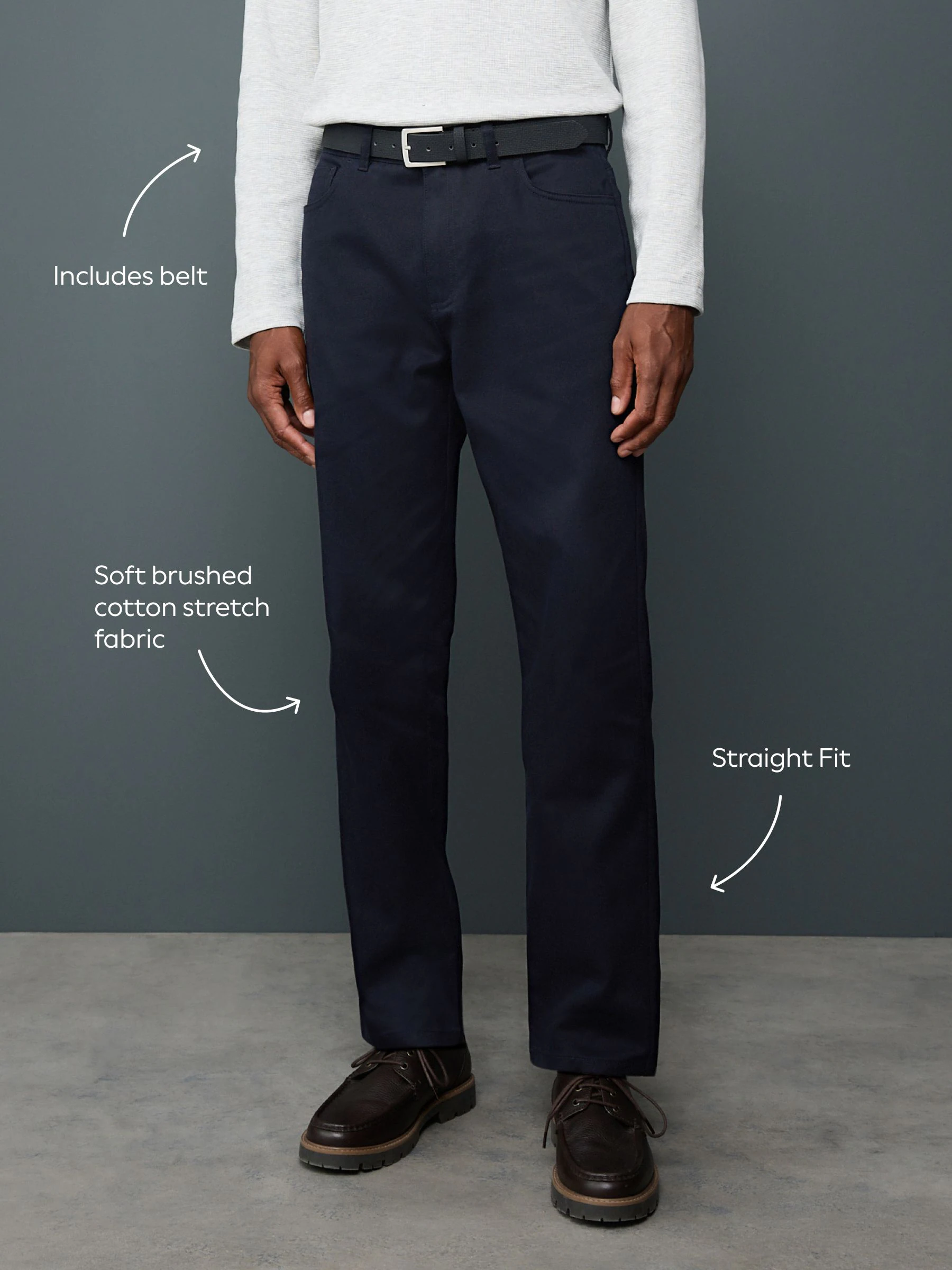Donkerblauw - Straight fit - Smart Brushed Cotton TENCEL™ Lyocell Blend Chinos With Belt