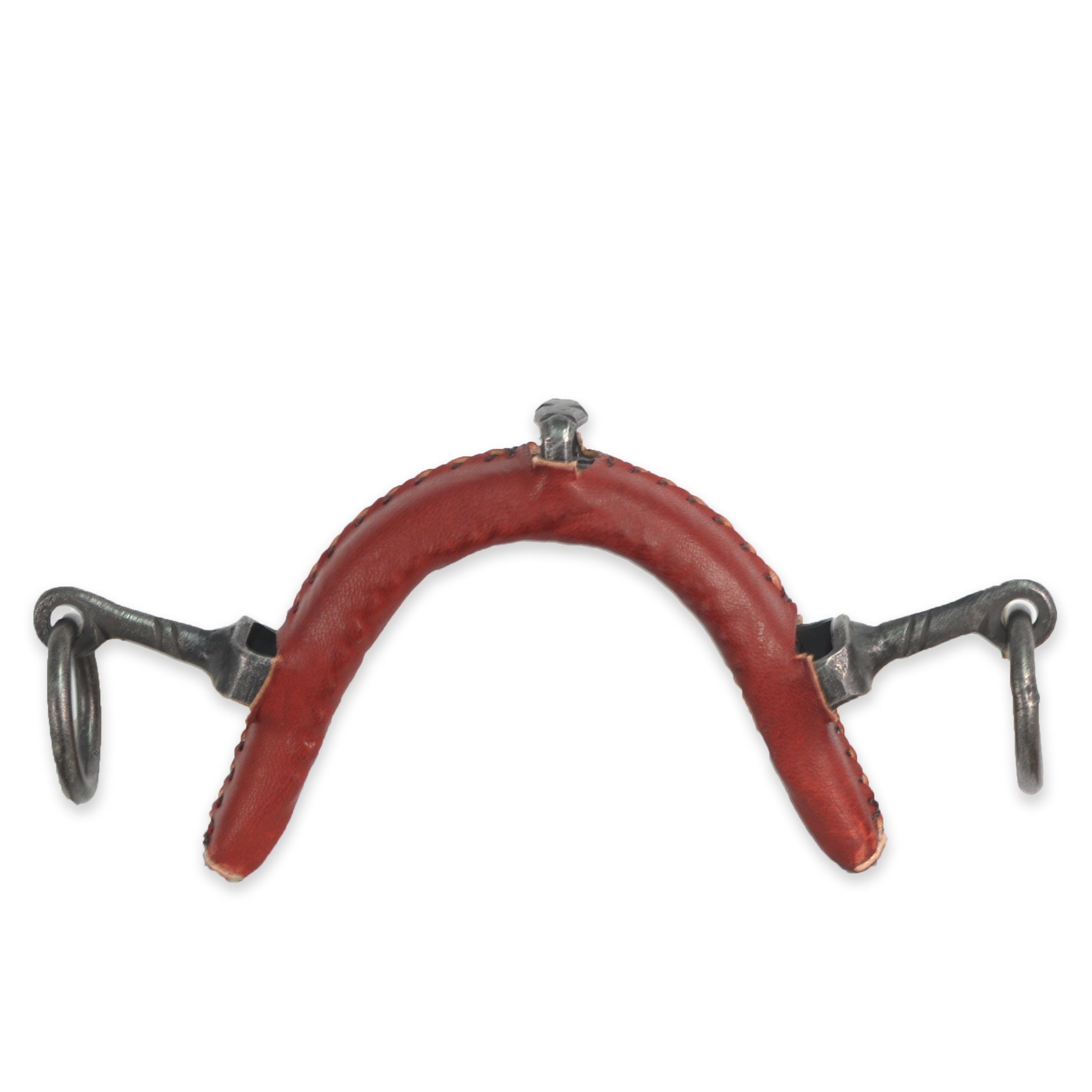 Focinheira Forjada com Forro | Pilares Curtos | Cor Cereja | Equipamento para Cavalos | Selaria Los Nietos | Tradição Artesanal