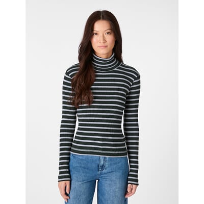 Damen-Rollkragenshirt gestreift, Grün
