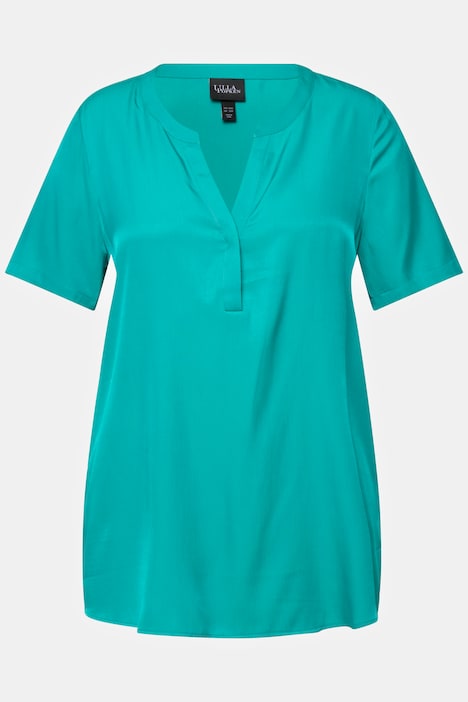 Bluse, Satin, Tunika-Ausschnitt, Halbarm