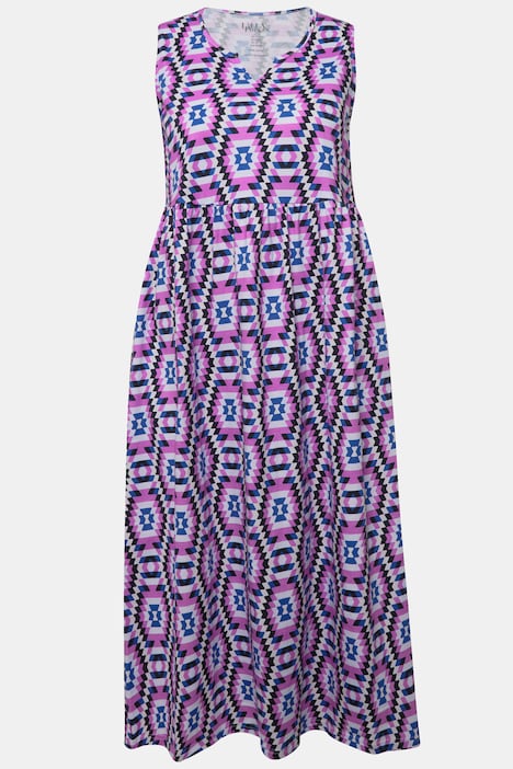 Jerseykleid, A-Linie, Tunika-Ausschnitt, ärmellos