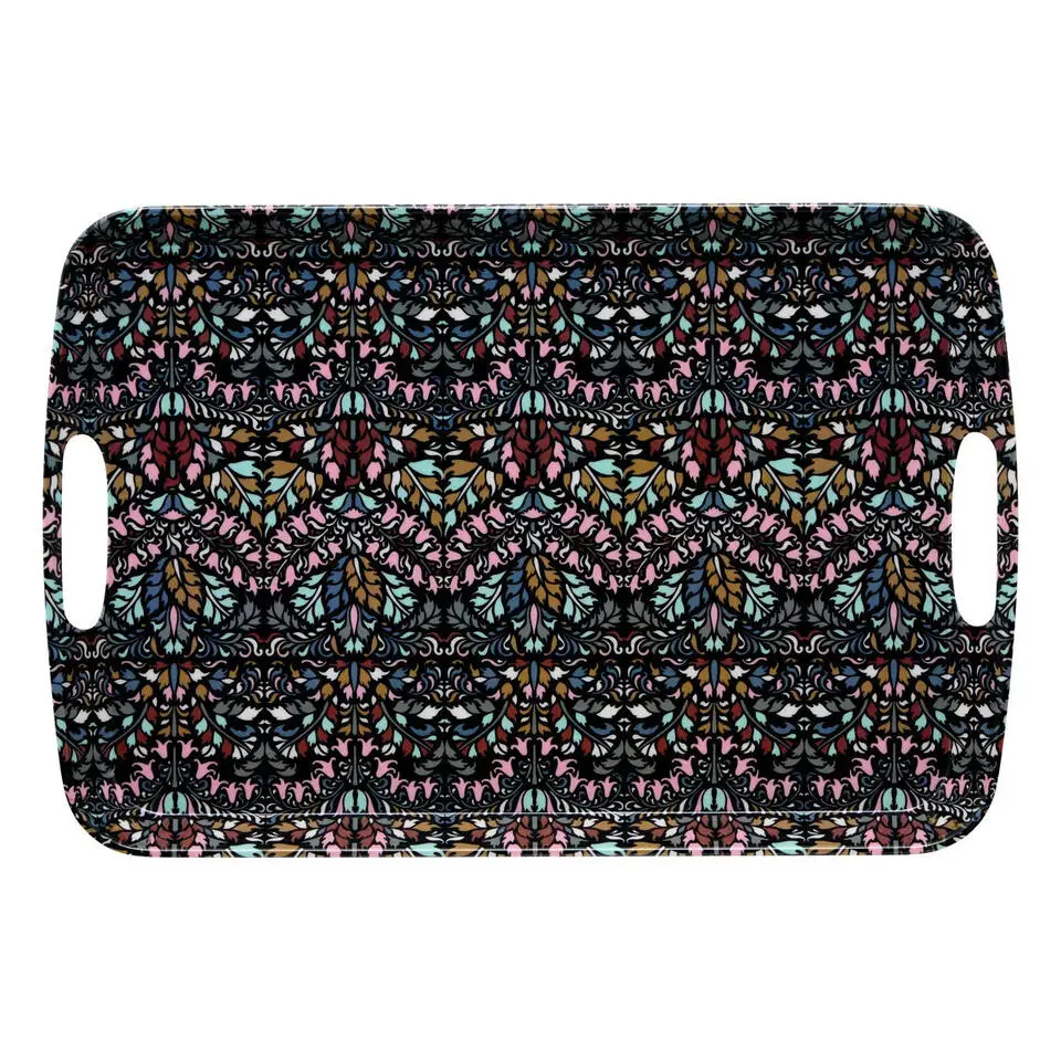 5Five Design dienblad van melamine - 39 x 26 cm - flowers print antraciet
