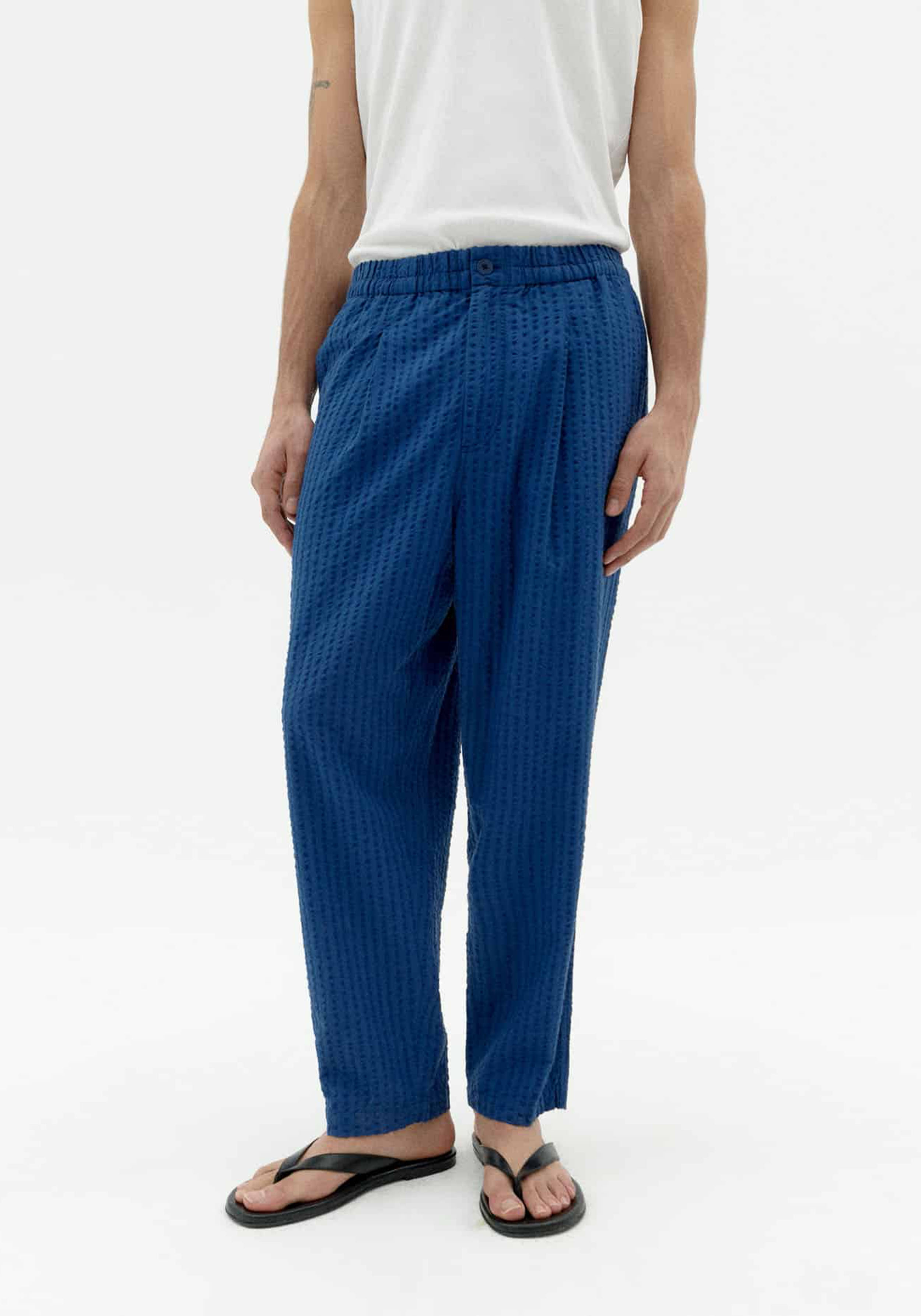 Thinking Mu Hose Luc Seersucker Cobalt Blue