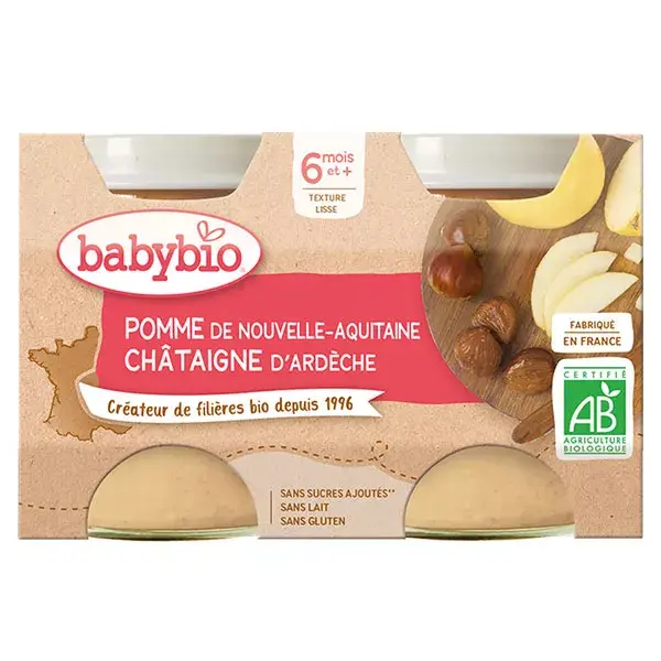 Babybio Frutas em Pote Maçã Castanha Orgânica +6m 2 x 130g