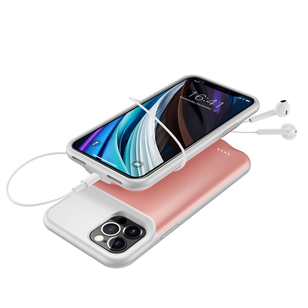 iPhone 12 / iPhone 12 Pro Backpack Akku Case (7000mAh) Schutzhülle - Roségold / Grau