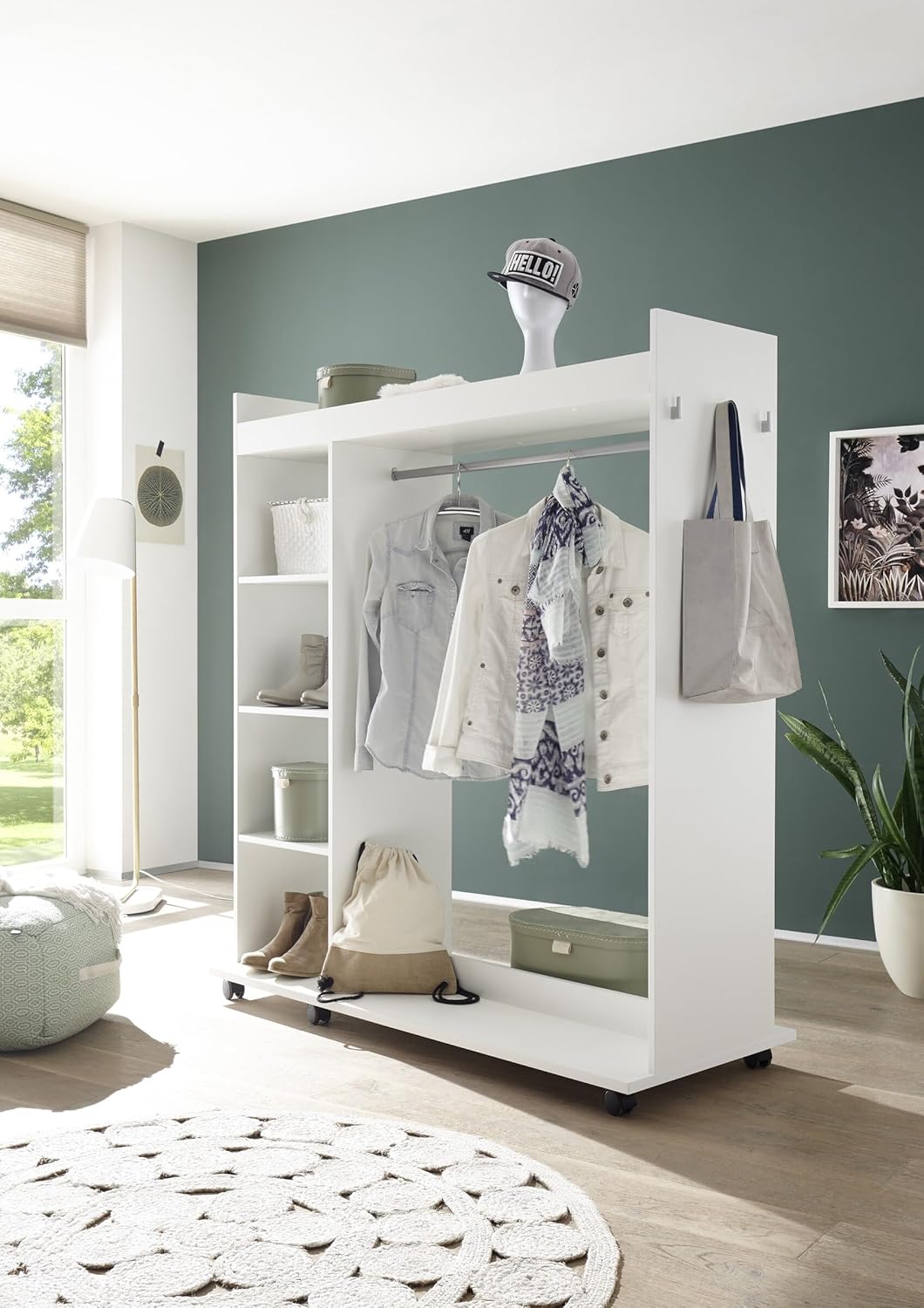 möbelando Kompaktgarderobe >Vinnie< in Weiß matt - 138x150x56cm (BxHxT)