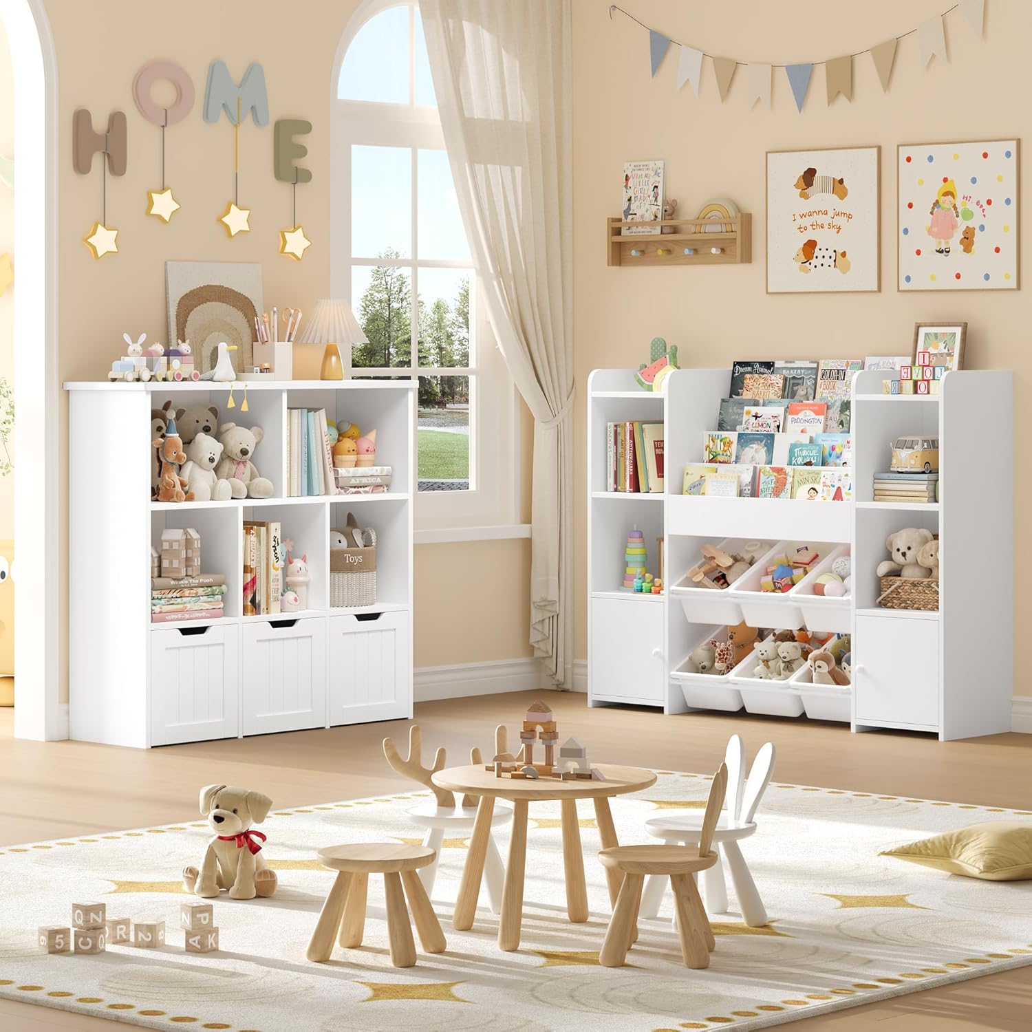 FOREHILL Kinderregal mit Kinderbücherregal Kinderzimmer Möbel aus Holz Bücherregal für Kinder mit Aufbewahrungsbox Kinderschrank mit Spielzeugkiste Kinderregal mit 6 Boxen 119 x 29,5 x 94 cm weiß