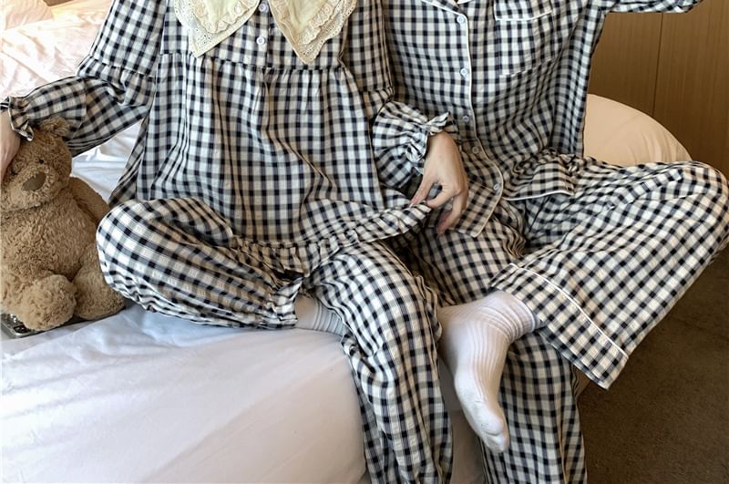 Tanee - Bijpassende geruite pyjamatop / broek / jurk / set voor koppels