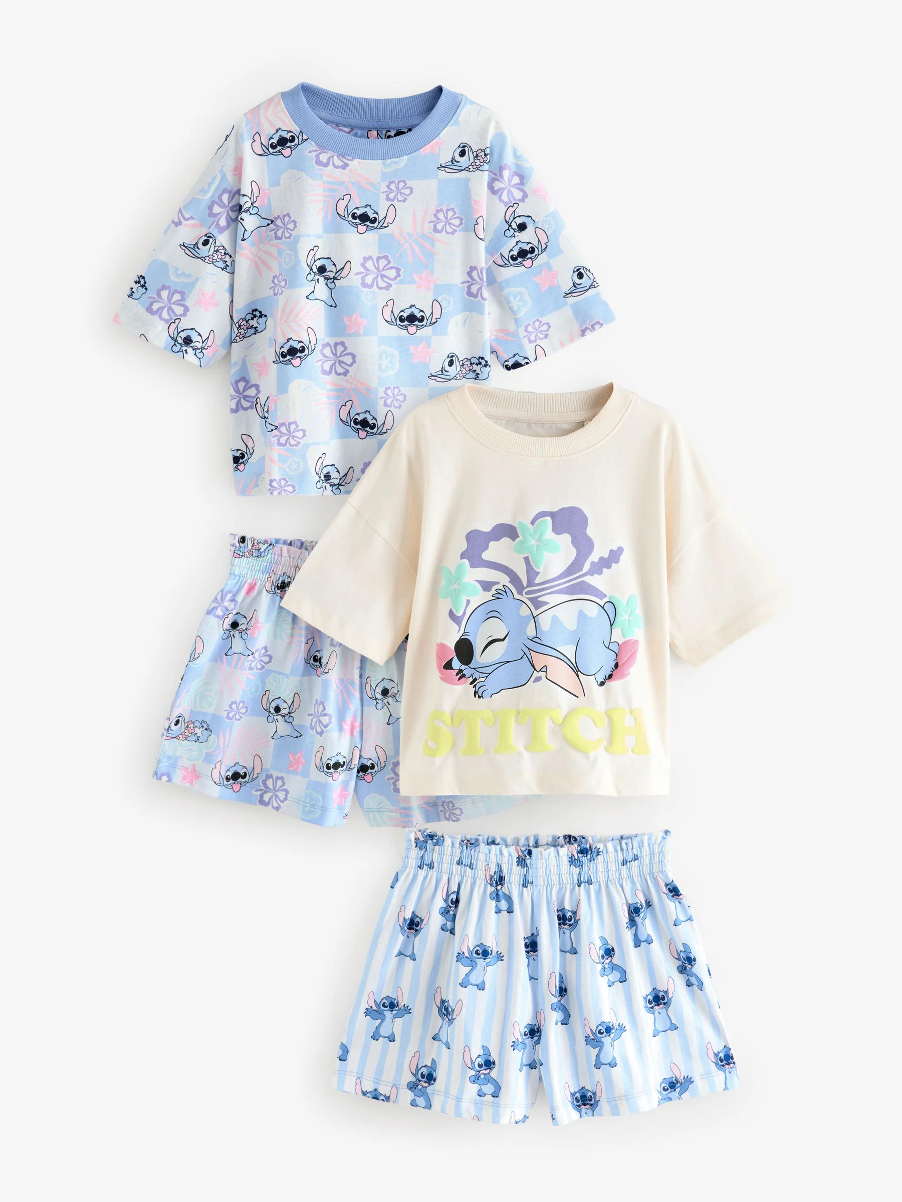 Blauw/ecru - Lilo en Stitch korte pyjama's 2 pack (3-16jaar)