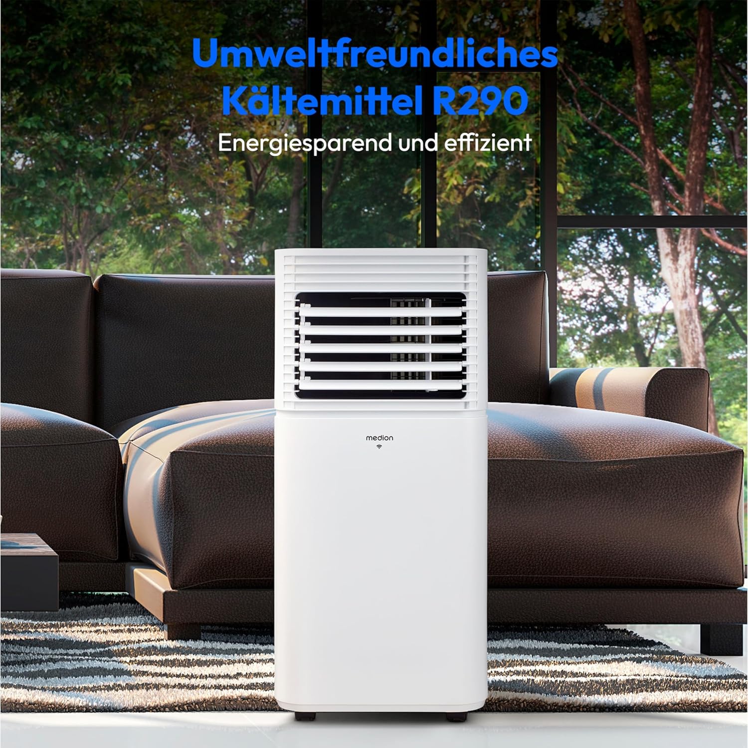 MEDION Smarte Mobile Klimaanlage mit Abluftschlauch P701 (7000 BTU, mobil, inkl. Fensterabdichtung, bis 25m², 3in1 Kühlen Entfeuchten Ventilieren, App- und Sprachsteuerung, Schlafmodus, MD 37672)
