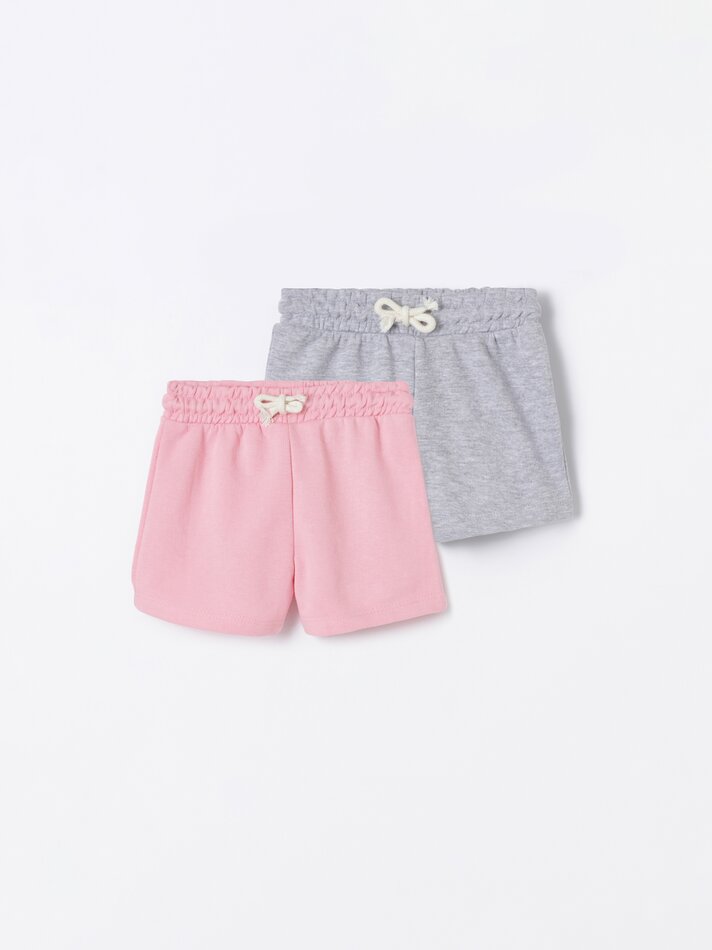 Conjunto de 2 shorts de fleece lisos e básicos - Rosa Fluorescente