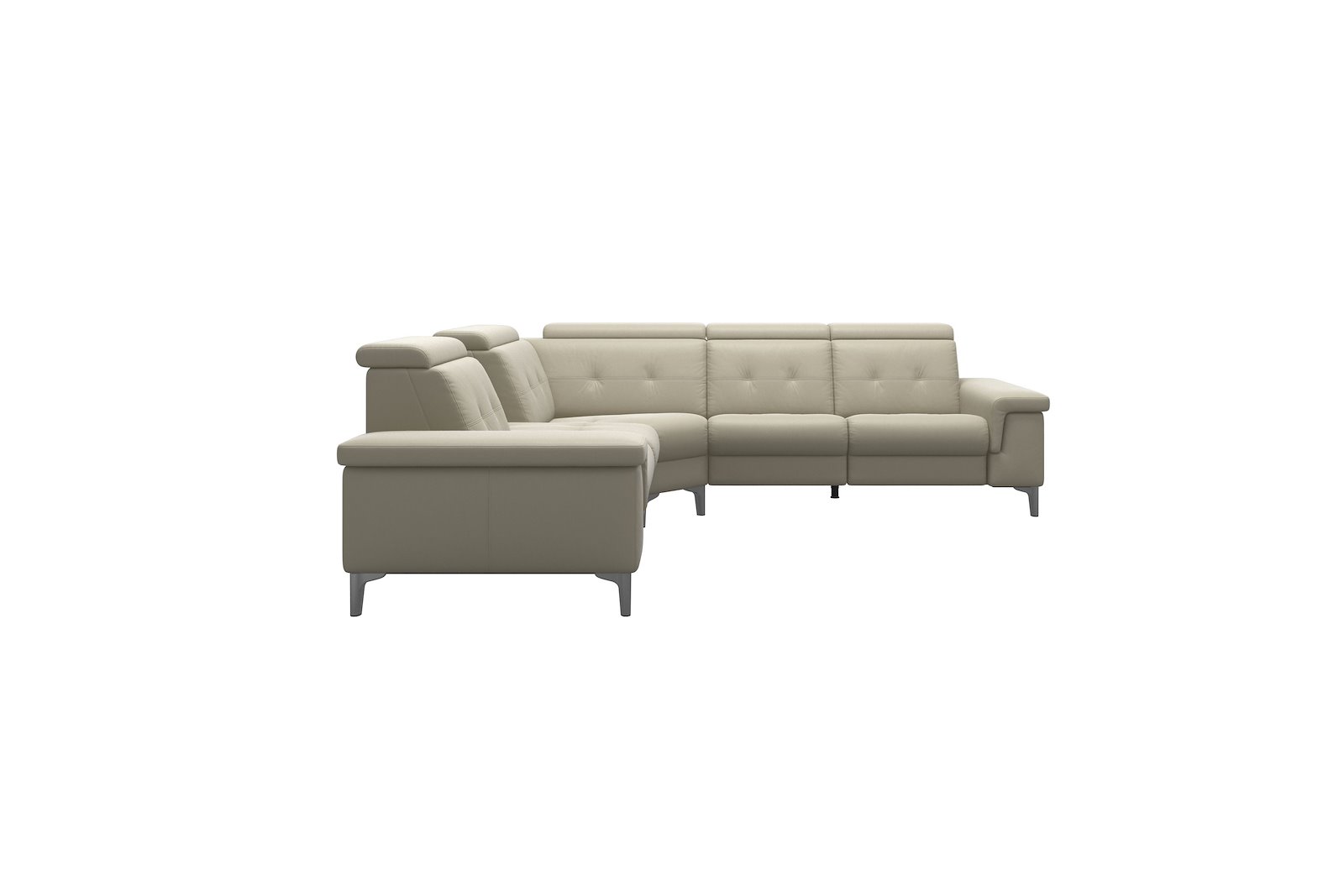 Anna C12 hjørnesofa (PCenterCMM) Hud Paloma Light Grey med A2 arm og polerte organiske alu ben, 14 cm. (Power-Center-CornerManual-Manual)