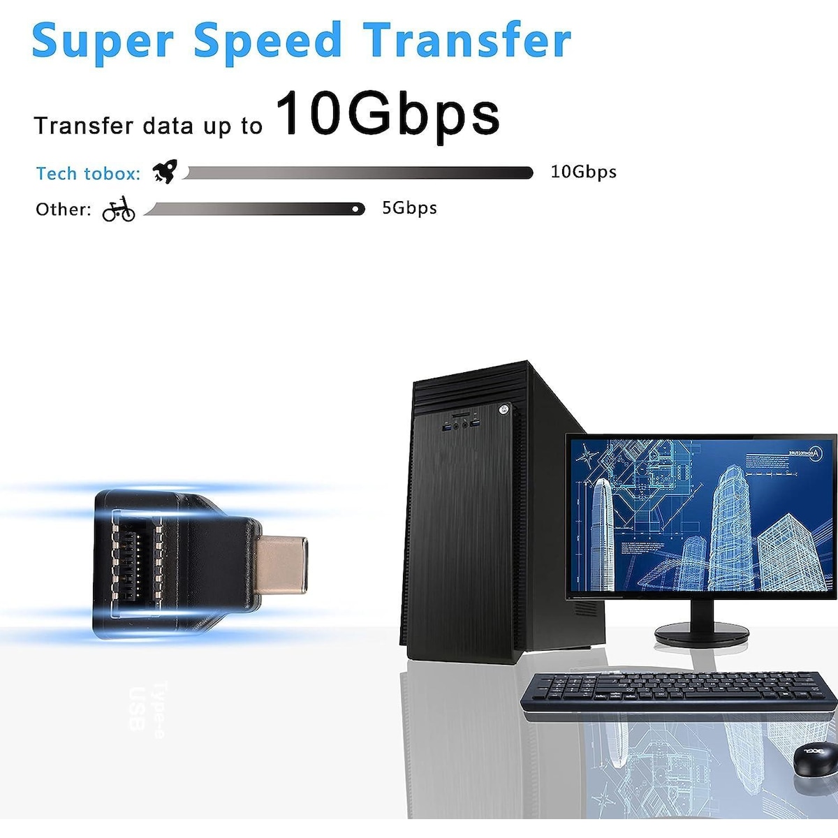 NÖRDIC Type E hunn til USB-C hann 90 graders vinklet adapter