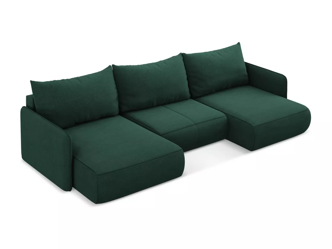 Canapé d'angle panoramique convertible en tissu texturé - bouteille verte - NANEA