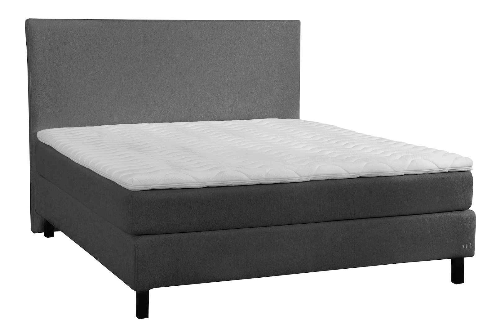 Komfort 3 kontinentalseng Tekstil Primo Mørk Grå 96, medium/medium, XOV Komfort 3 overmadrass og sorte ben 15 cm