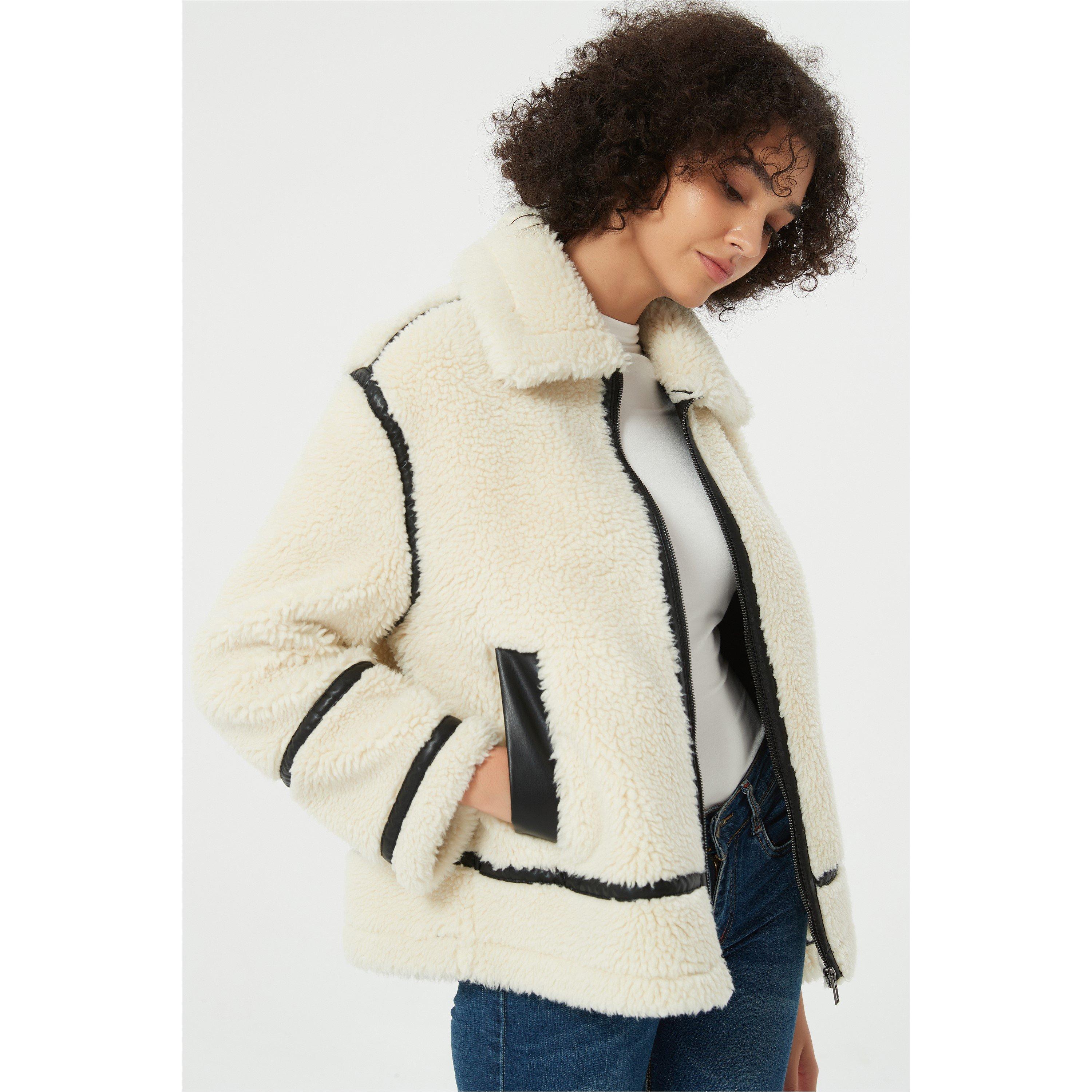 Be You B Contrast Teddy Aviator Jacket