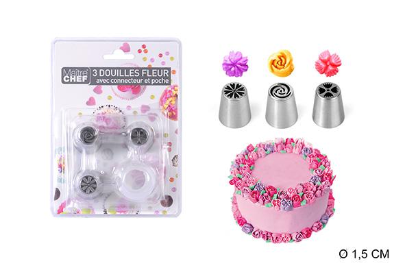SET DE 3 DOUILLES FLEURS INOX
