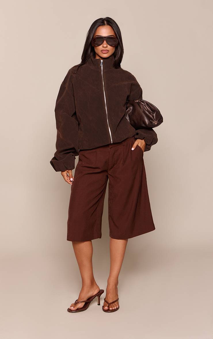 Marron Foncé Veste Bomber En Daim