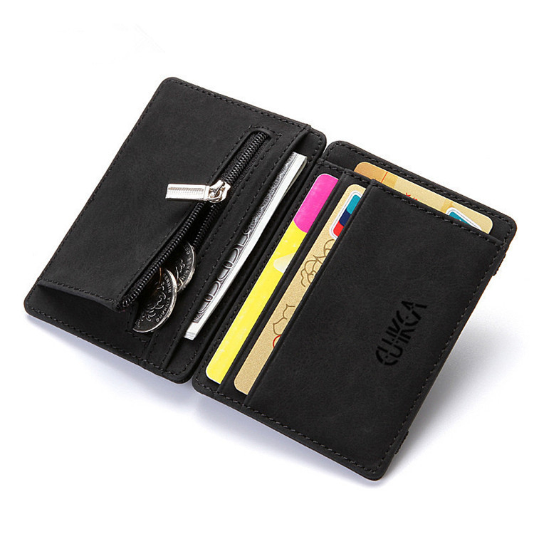 Mini Kreditkarten Leder Etui Magic Wallet Geldbörse mit 7 Fächern   Münzfach - Schwarz