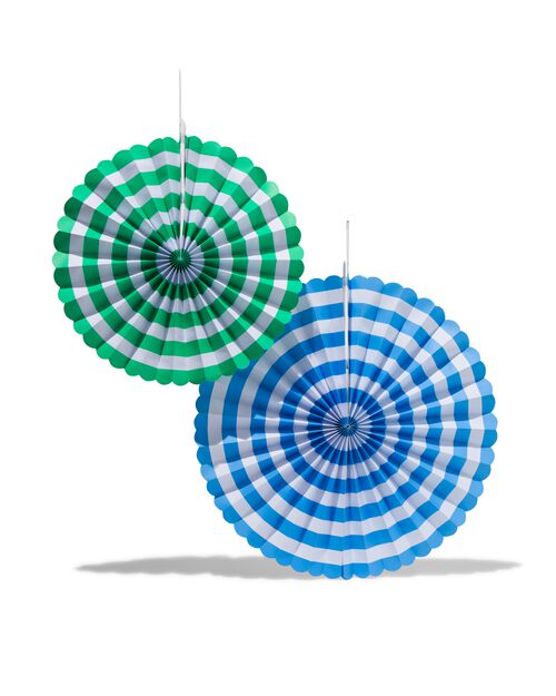 2 éventails en papier bleu/vert