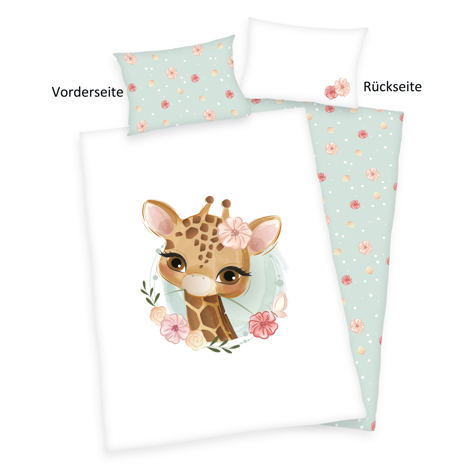 Renforcé-Baby-Bettwäsche GIRAFFE - weiß-bunt - 100x135 cm