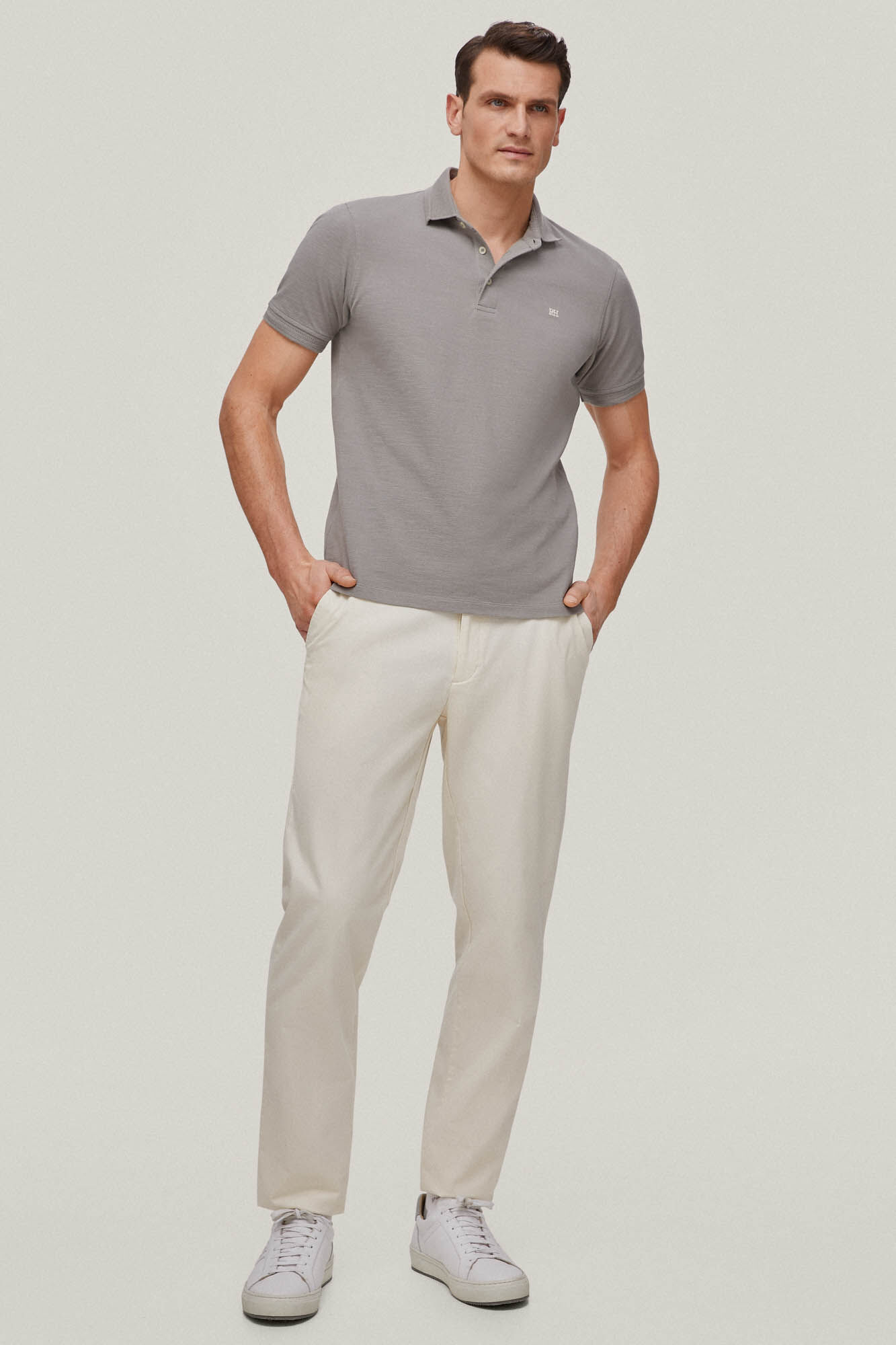 Polo piqué slub - Cinza