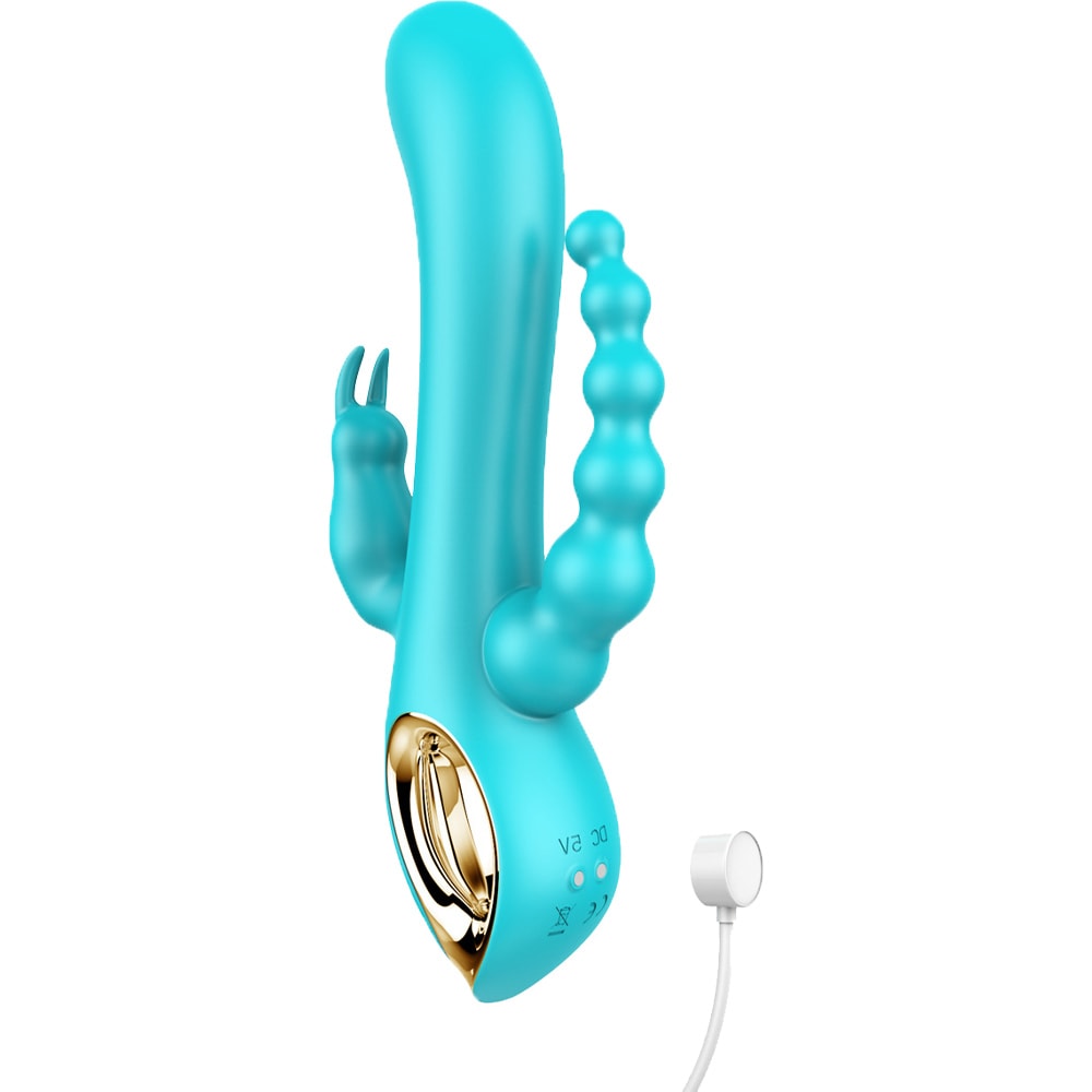 Vibromasseur triple stimulation waterproof - 10 modes - Bleu