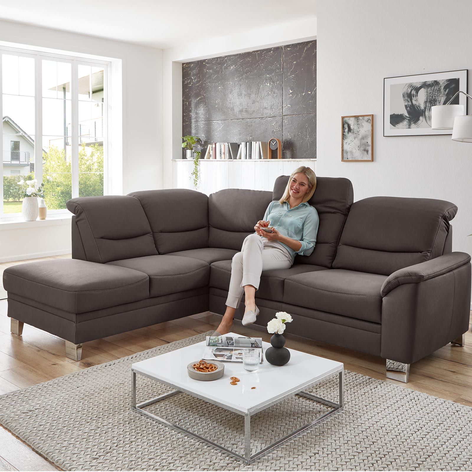 polsterpower Ecksofa - mocca - mit Funktionen - Kombielementlinks